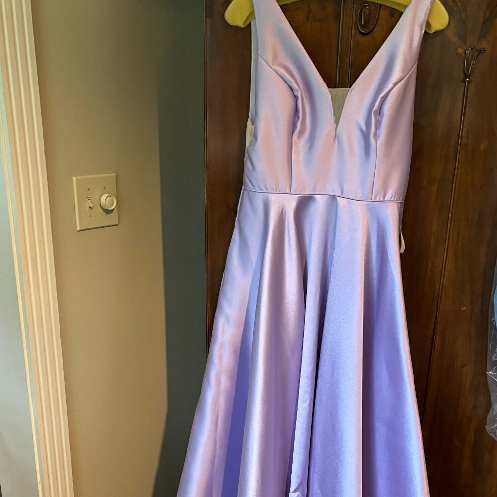 Sherri Hill Lavender Satin V-Neck A-Line Prom Gown